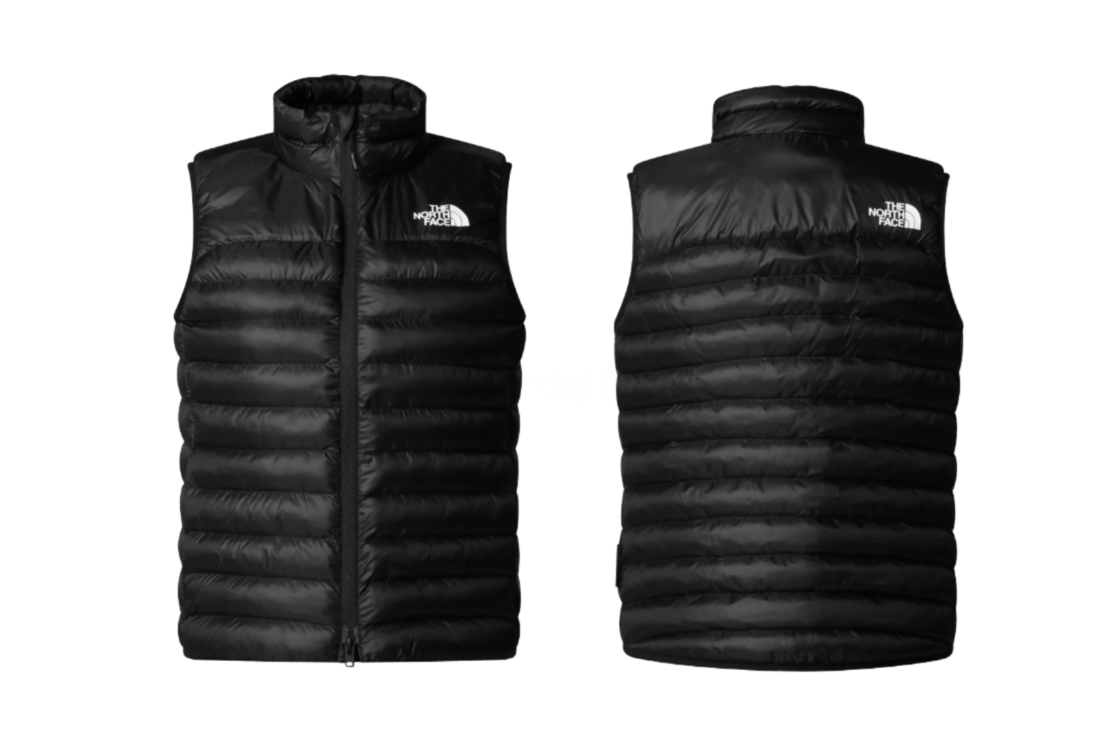 The North Face Terra Peak Weste in Schwarz f&uuml;r Damen und Herren als hochwertiger Werbeartikel mit Logo, Vorder- und R&uuml;ckansicht.