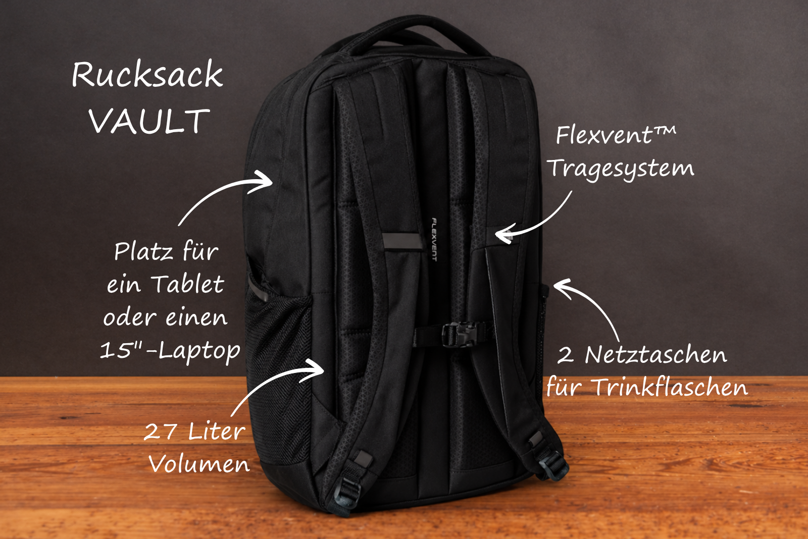 The North Face VAULT Rucksack mit FlexVent Tragesystem, Laptopfach und 27 Liter Volumen als Werbeartikel mit Logo f&uuml;r Alltag und B&uuml;ro.