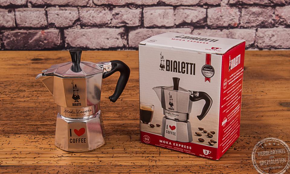 Bialetti italienischer Espressokocher mit Verpackung und Logo