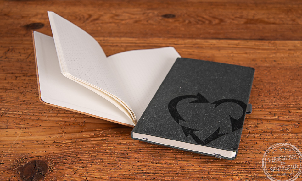 Notizb&uuml;cher recyceltes Leder mit Logo