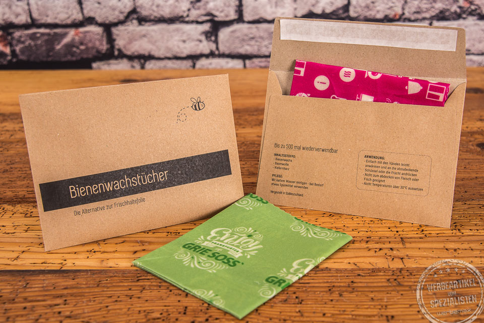Bedruckte Bienenwacht&uuml;cher in natr&uuml;licher Kartonverpackung
