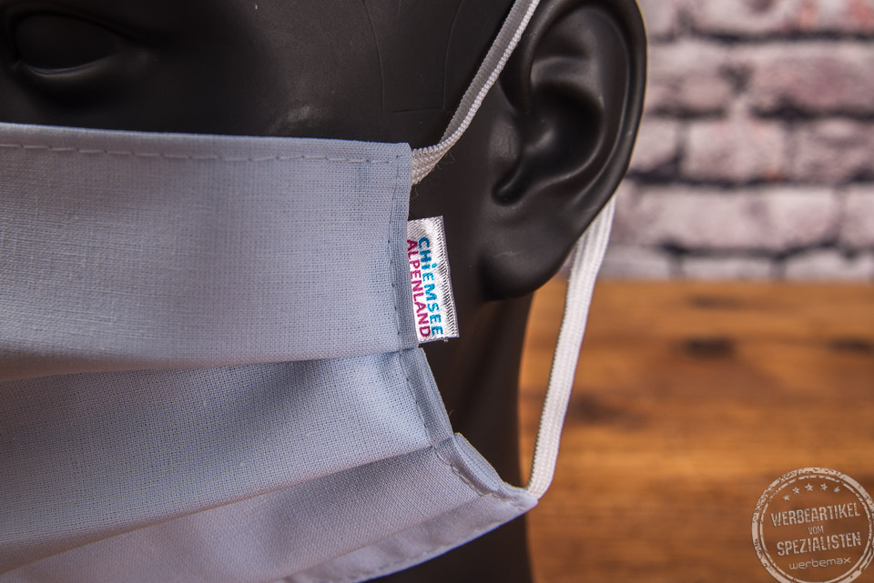 Mund-Nasen-Maske als Werbegeschenk mit Logodruck Chiemsee Tourismus