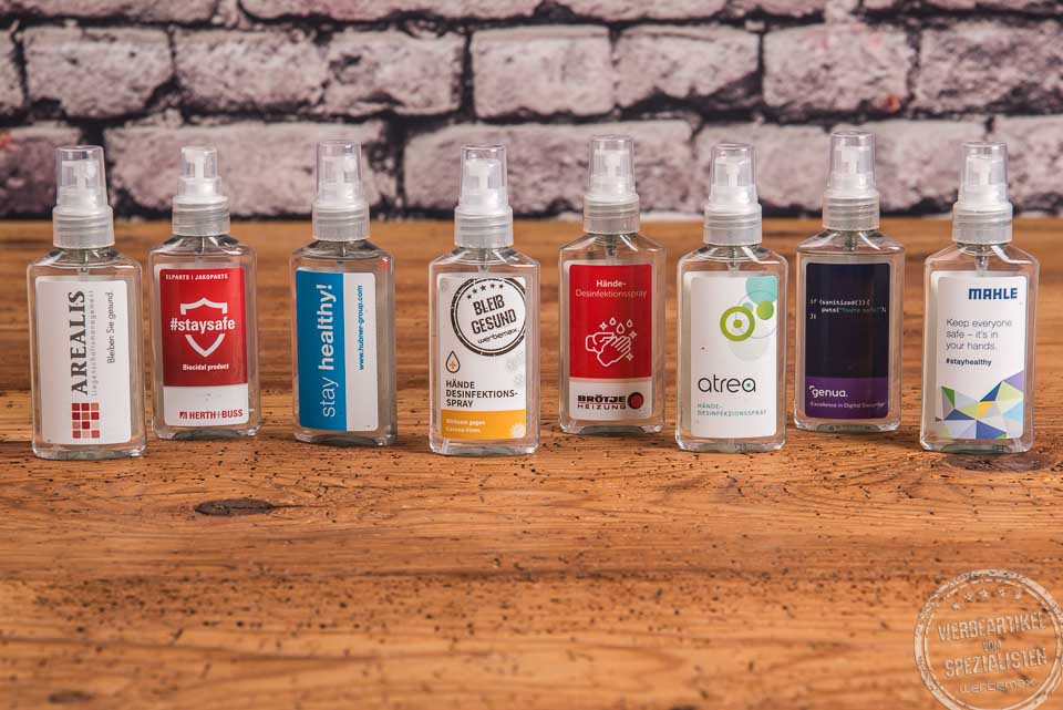 Desinfektionsspray mit Firmenlogo als Streuartikel