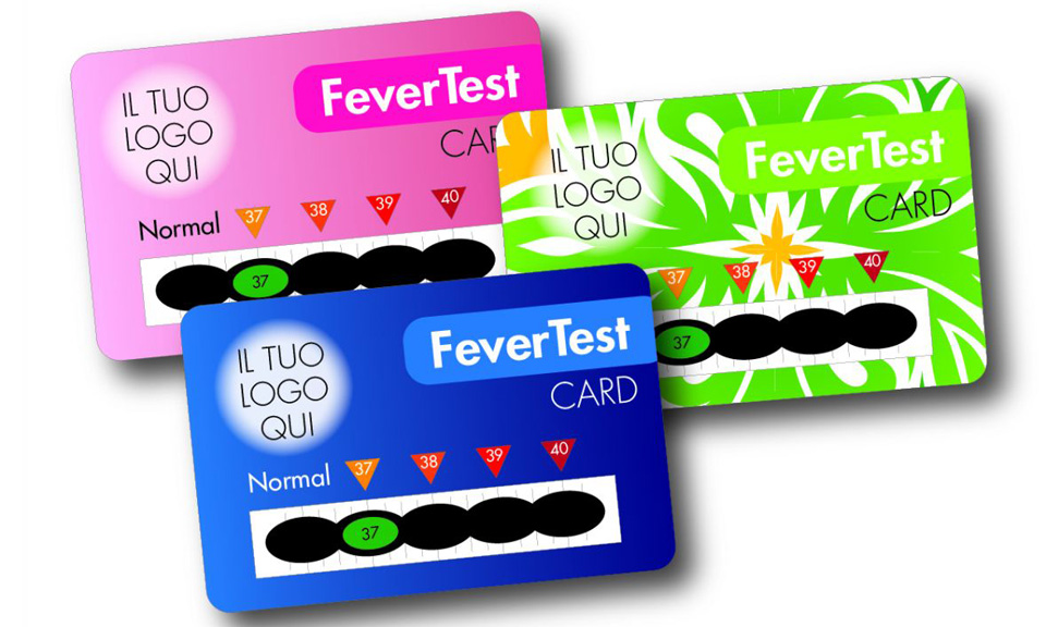 Fieber Mess Karte bedruckt in pink, gr&uuml;n und blau