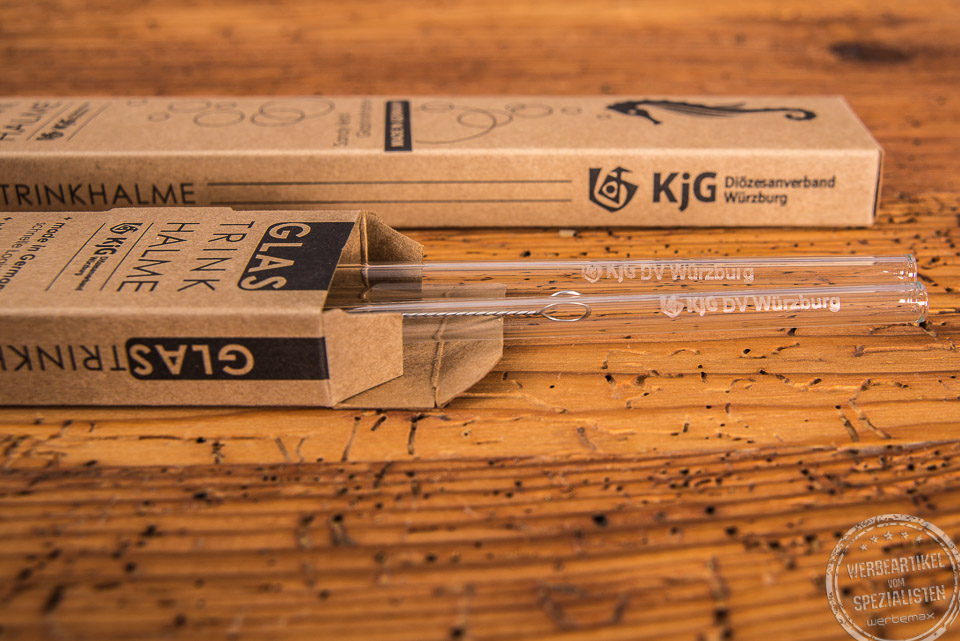 Glastrinkhalme mit Logo