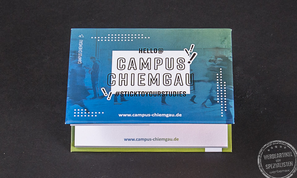 Haftnotizen als Werbeartikel für den Campus Chiemgau.