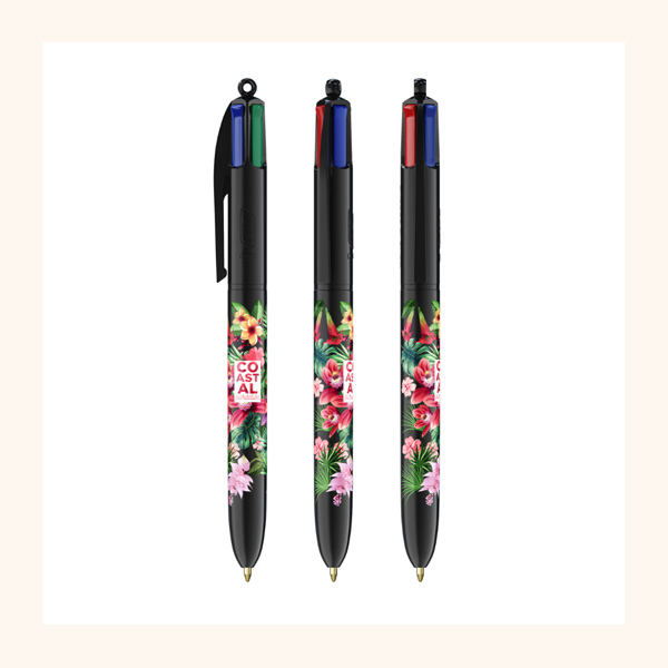BIC® 4 Colours® Kugelschreiber schwarz mit Werbedruck