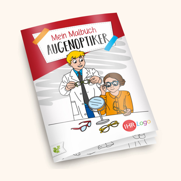 Werbemalbuch Augenoptiker mit Logo auf Cover