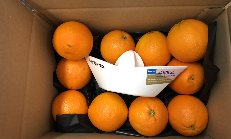 Orangenpakete mit Koziol Ahoi Presse