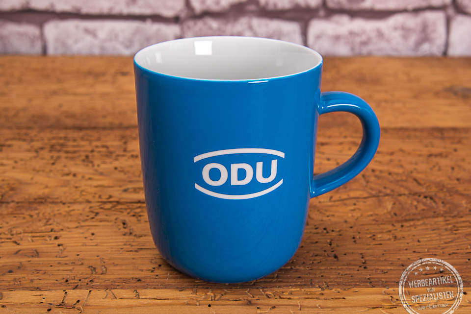 ODU Tasse Werbegeschenk in Blau mit weißer Gravur