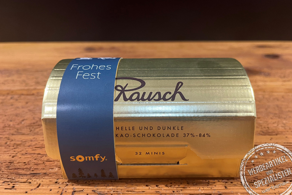 Rausch Goldbox mit Werbebanderole als Werbeartikel