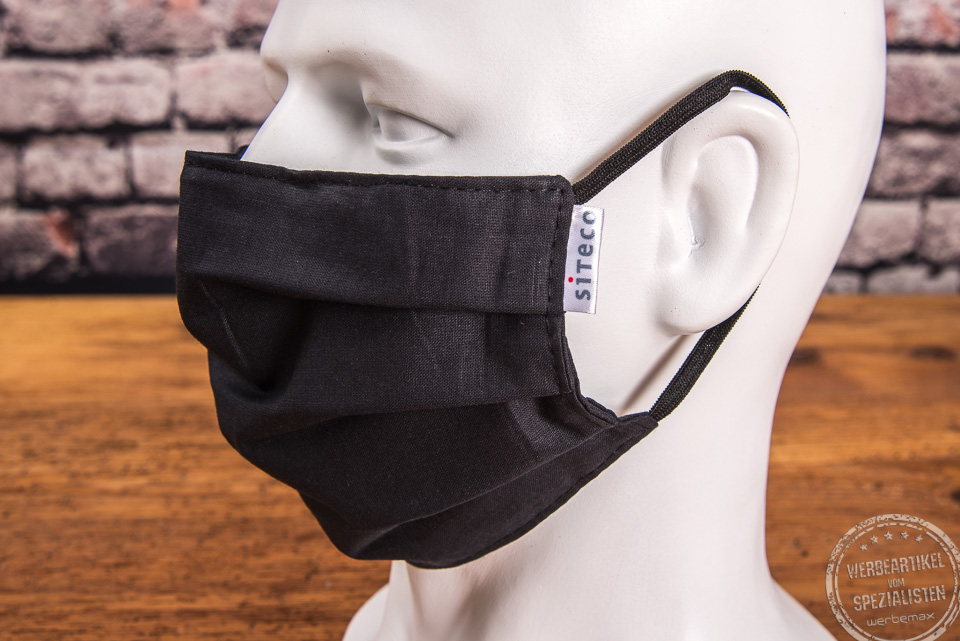 Medinzinischer Mundschutz in schwarz als Werbeartikel mit Logo Sitec