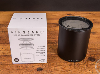 Airscape Kaffeedose in schwarz inklusive Verpackung als Werbegeschenk.