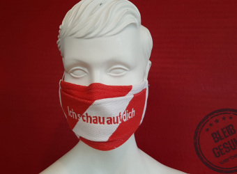 Mund-Nasen-Maske aus Frottier mit Werbeanbringung