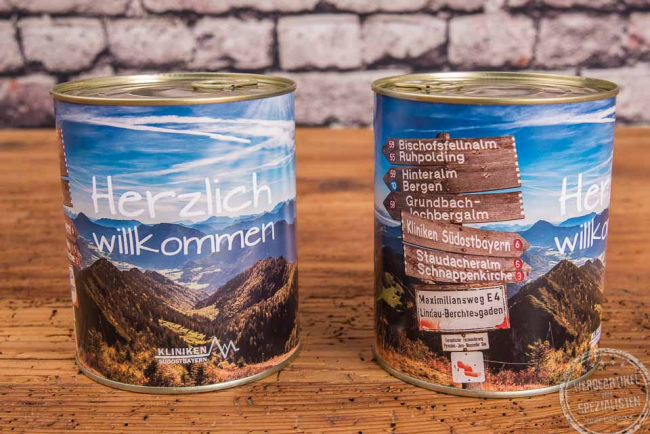 Bedruckes Etikett fuer Blechdose