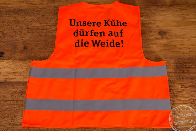 Bedruckte Warnweste "unsere Kühe dürfen auf die Weide"