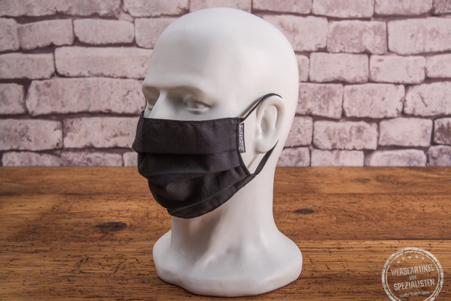 Schwarze Mund-Nasen-Maske aus Baumwolle mit Weblabel