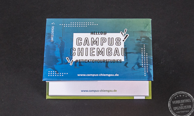 Haftnotizen als Werbeartikel für den Campus Chiemgau.