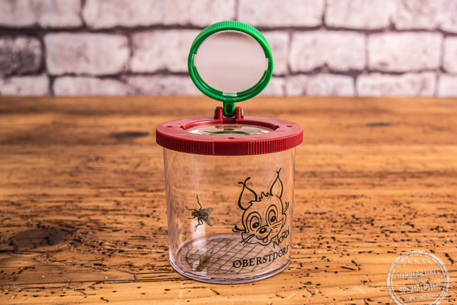 Dosenlupe mit Maskottchen Nordi vom Tourismus Oberstdorf bedruckt