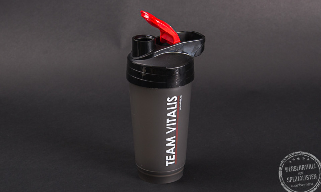 Eiweiß Protein Shaker mit Logo Druck Team Vitalis