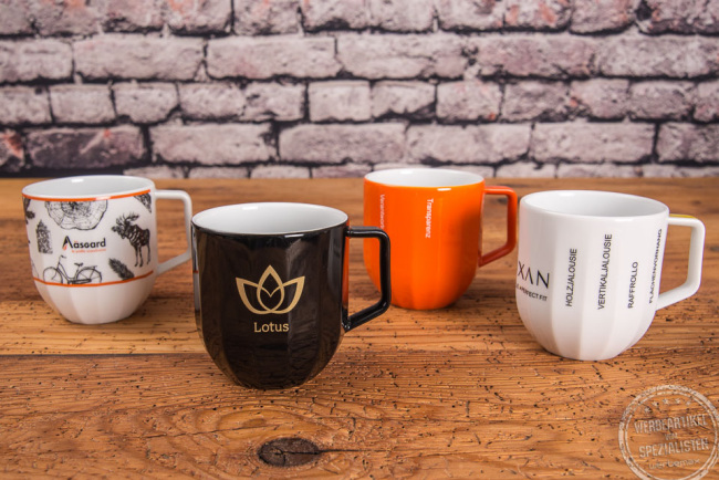 Kaffeebecher Porzellan verschiedene Motive als Werbegeschenk