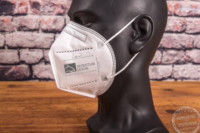 Mund Nasen Maske ffp2 in weiß mit logo bedruckt