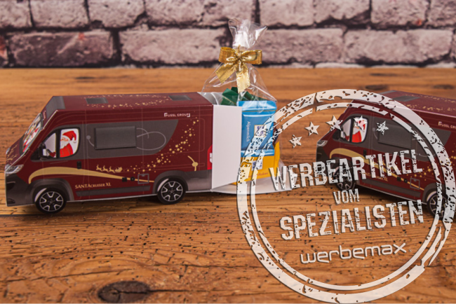 3D Transporter mit Schokoladen-Füllung als Werbegeschenk.