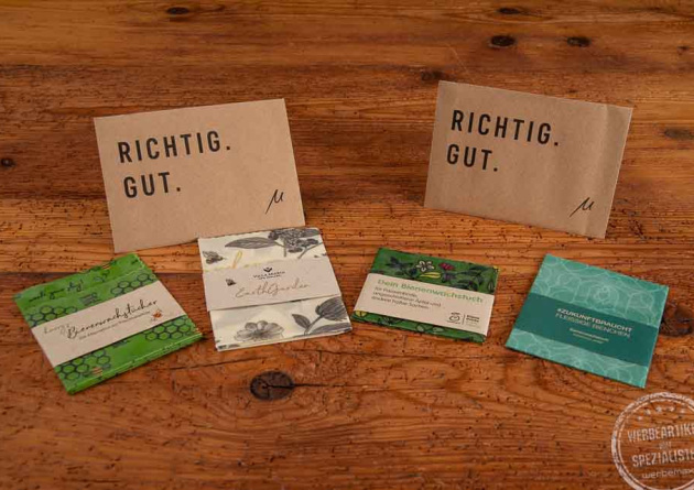 Übersicht Bienenwachstuch alle Größen mit Werbebanderole und Einzelverpackung