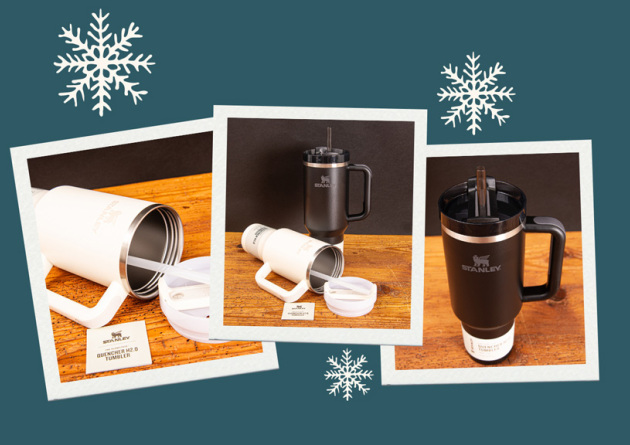 Drei Polaroids mit Bildern der STANLEY Quencher als Werbertikel.