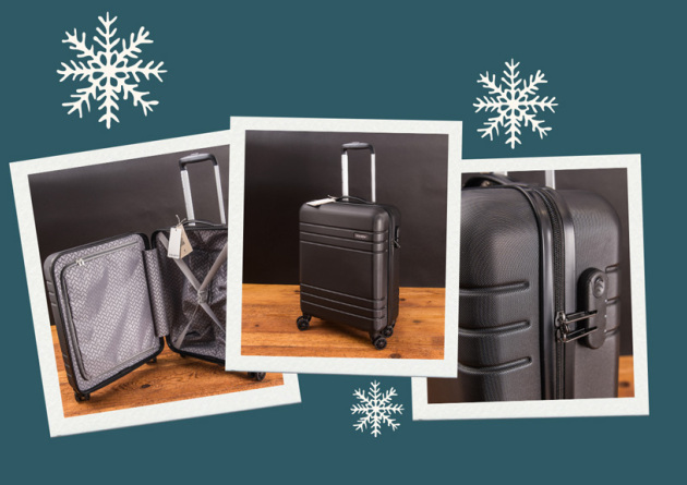 Drei Polaroids mit Bildern des travelite Trolley PICO als Werbertikel.