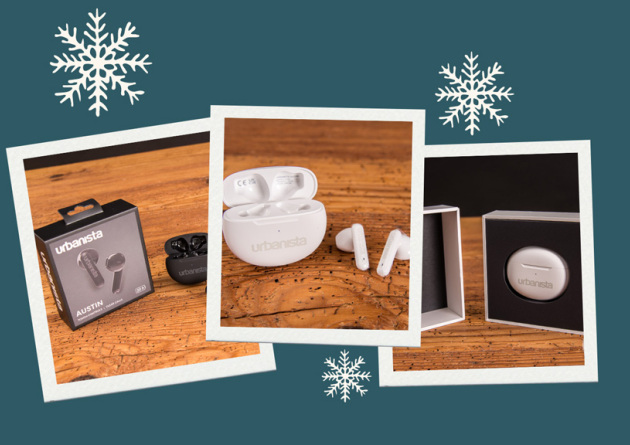 Drei Polaroids mit Bildern der urbanista AUSTIN In-Ear-Kopfhörer als Werbertikel.