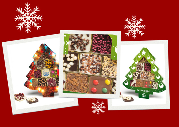 Drei Polaroids mit Bildern des Schokini Weihnachtsbaumes individuell bedruckt als Werbertikel.