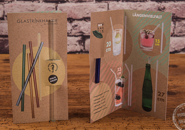 Glastrinkhalme in der Werbekarte als Mailingartikel.