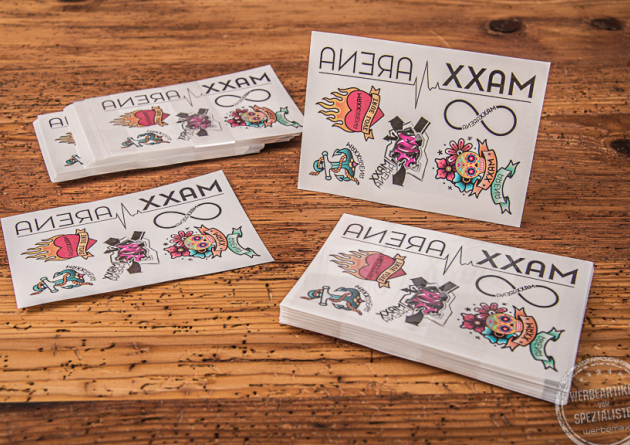 Klebetattoos Referenz MAXX Arena als Streuartikel.