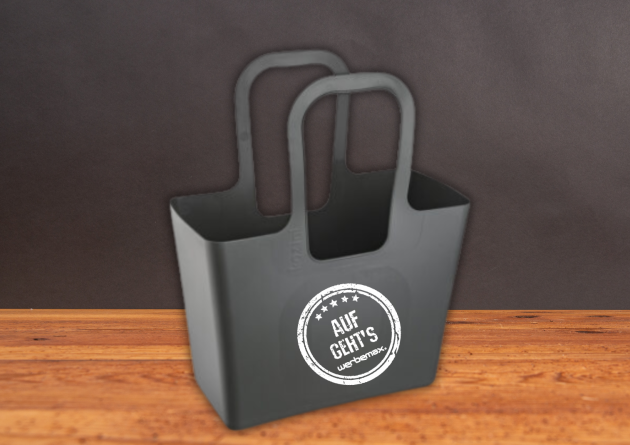 Koziol Tasche XL grau mit Logodruck als Messetasche.