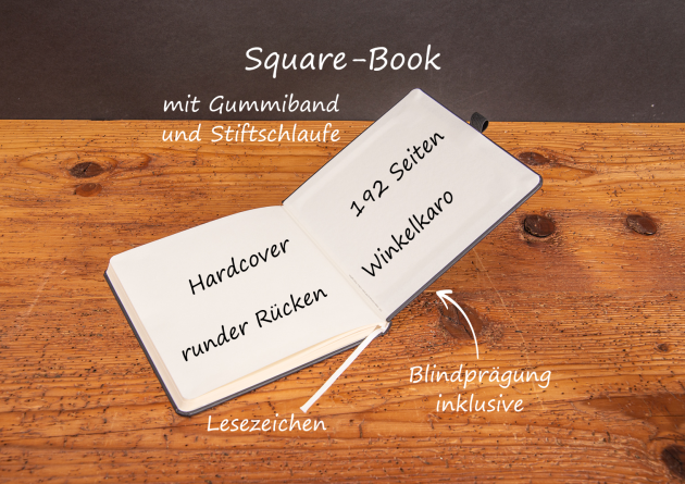 Square Book quadratisches Notizbuch in schwarz als Werbeartikel.