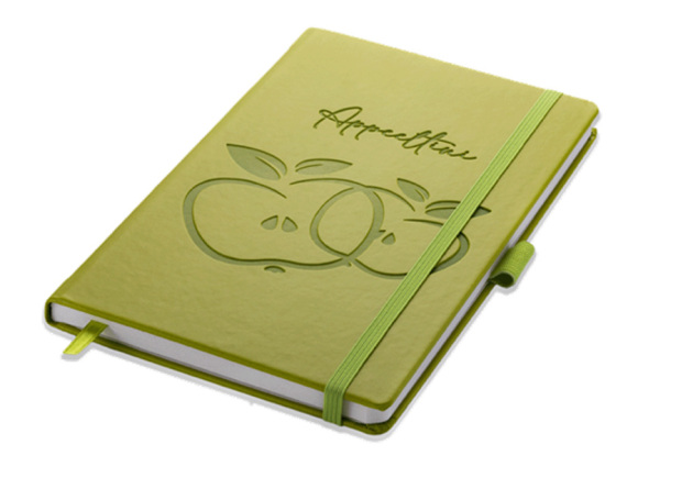 Nachhaltiges Notizbuch in gr&uuml;n mit Cover aus Apfelleder