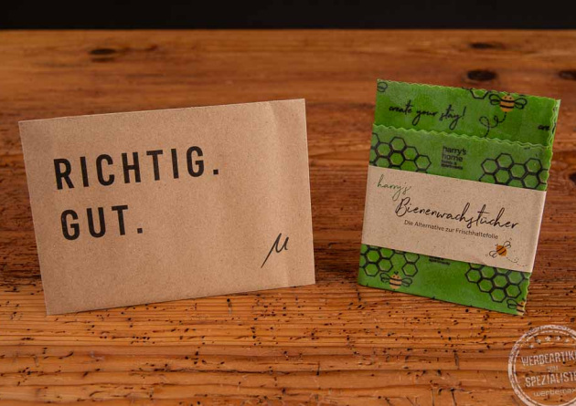 Bienenwachstuch 2er-Set mit Logo in der Einzelverpackung 