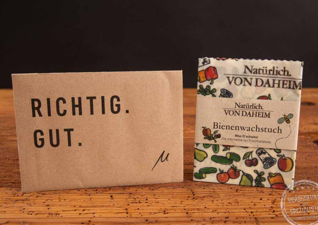 Bienenwachstuch Standardgröße mit Logo in der Einzelverpackung