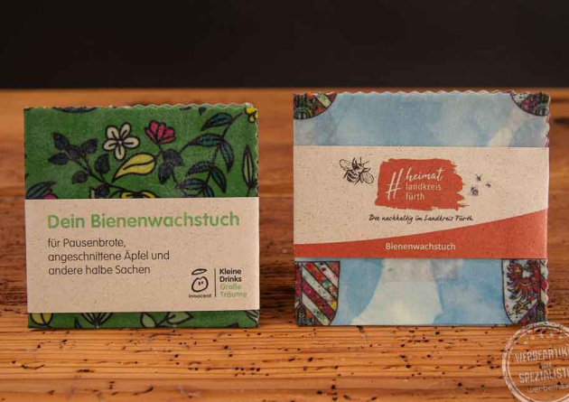 Bienenwachstuch kleines Format mit Werbebanderole als Merch