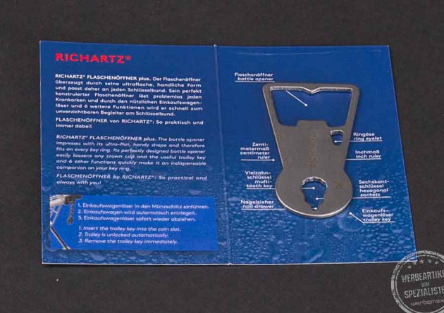 Flaschen&ouml;ffner mit Werbekarte Richartz
