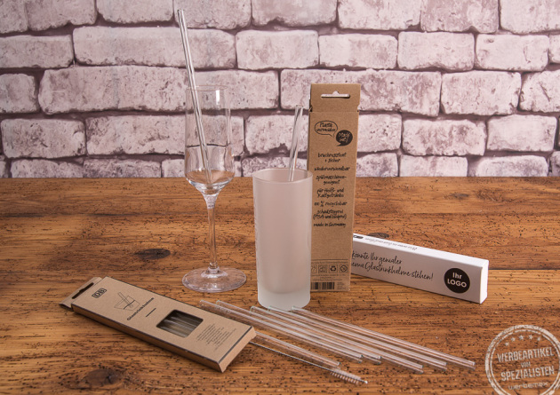 Strohhalme aus Glas als Werbeartikel mit Verpackung 