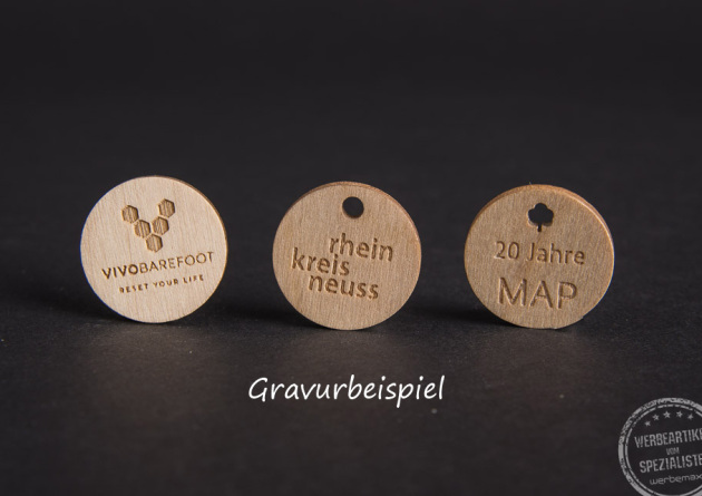 Gravur Einkaufswagenchip aus Holz
