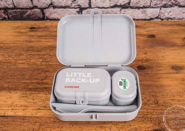 Brotzeitdose und Besteck im Set togo als Mitarbeitergeschenk oder Werbegeschenk von werbemax