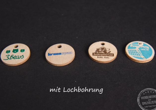 Einkaufchip aus Holz mit Bohrung