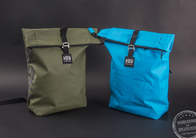 VASAD Rucksack in gr&uuml;n und blau als Werbeartikel
