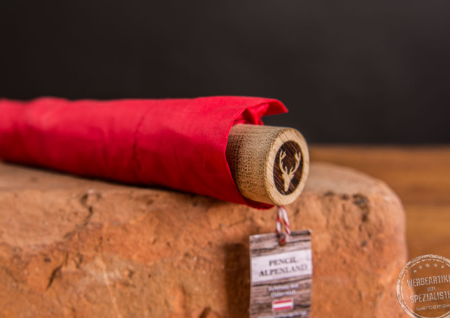 Alpen Pencil Taschenschirm mit Logogravur auf Echtholzgriff