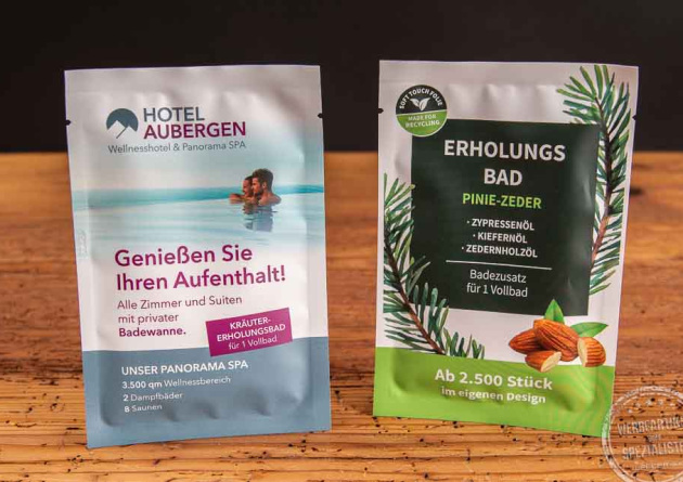 Badezusatz im Sachet 40ml mit Werbeanbringung
