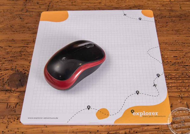 Haftnotizen Mousepad mit Logo als Werbeartikel und Mouse. 