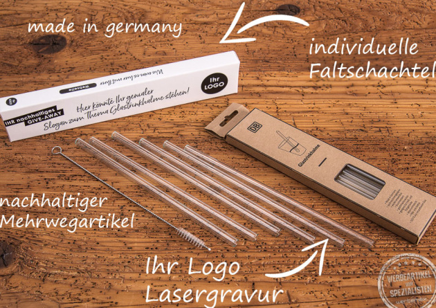 Details Beschriftung Glasstrohalme aus Borosilikatglas 
